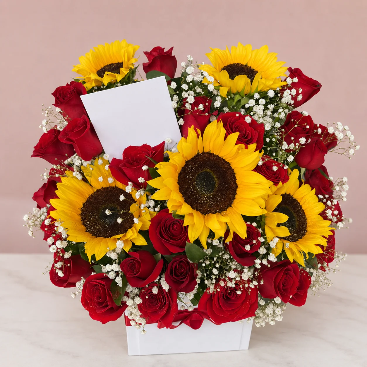 Caja Girasoles y Rosas Rojas - Floristería Floripondio Cartagena