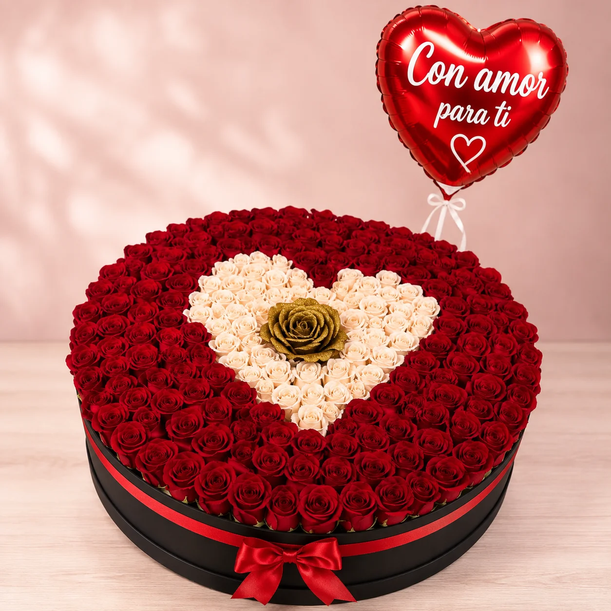 Tambor de Rosas con Corazón - Floristería Floripondio Cartagena