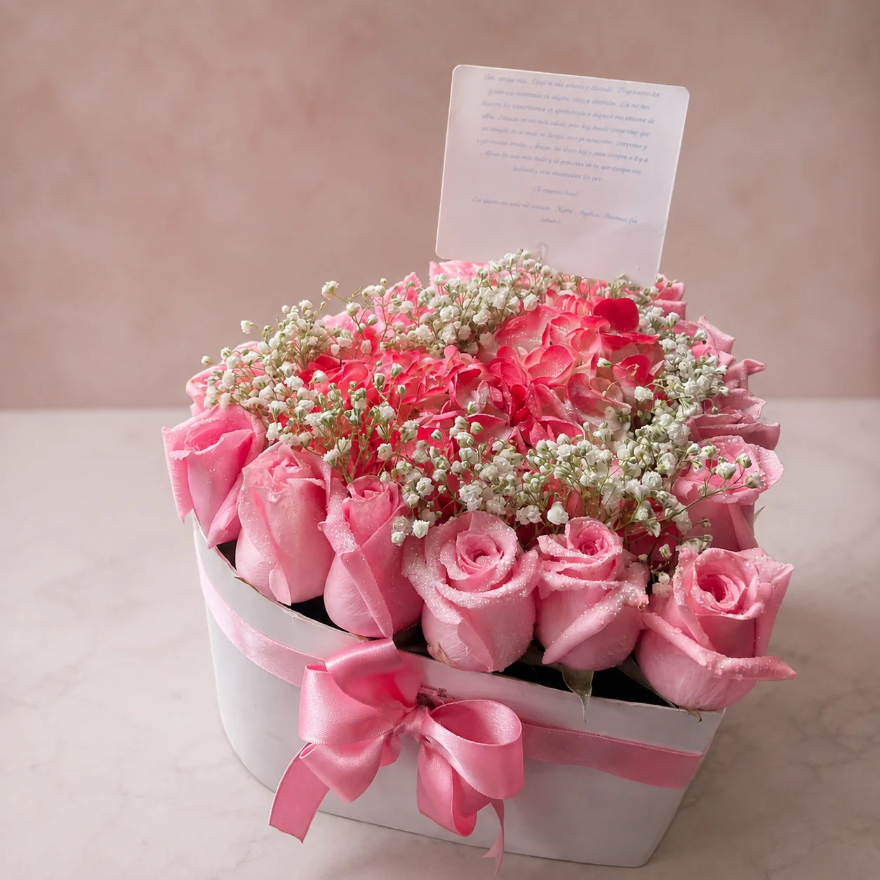 Corazón Rosa con Dedicatoria - Floristería Floripondio Cartagena